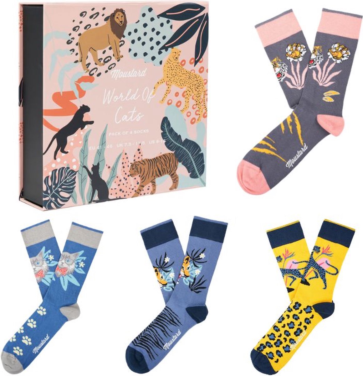 Moustard grappige sokken giftbox cats unisex