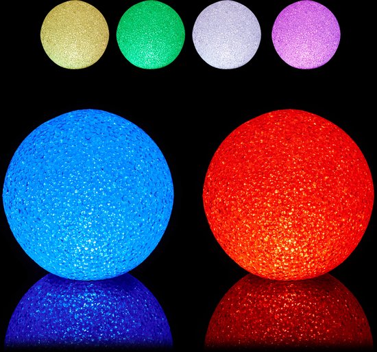Relaxdays led lichtbol - set van 2 - kleurverandering - lichtgevende bol 12cm - batterijen