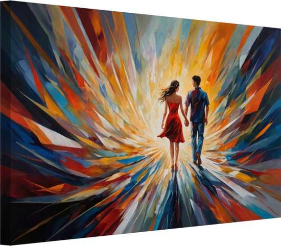 Tableau couple amoureux dans un monde d'explosion - Tableaux de personnes - Peintures toile Figuratif - Peinture rurale - Peintures toile - Accessoires de chambre 150x100 cm