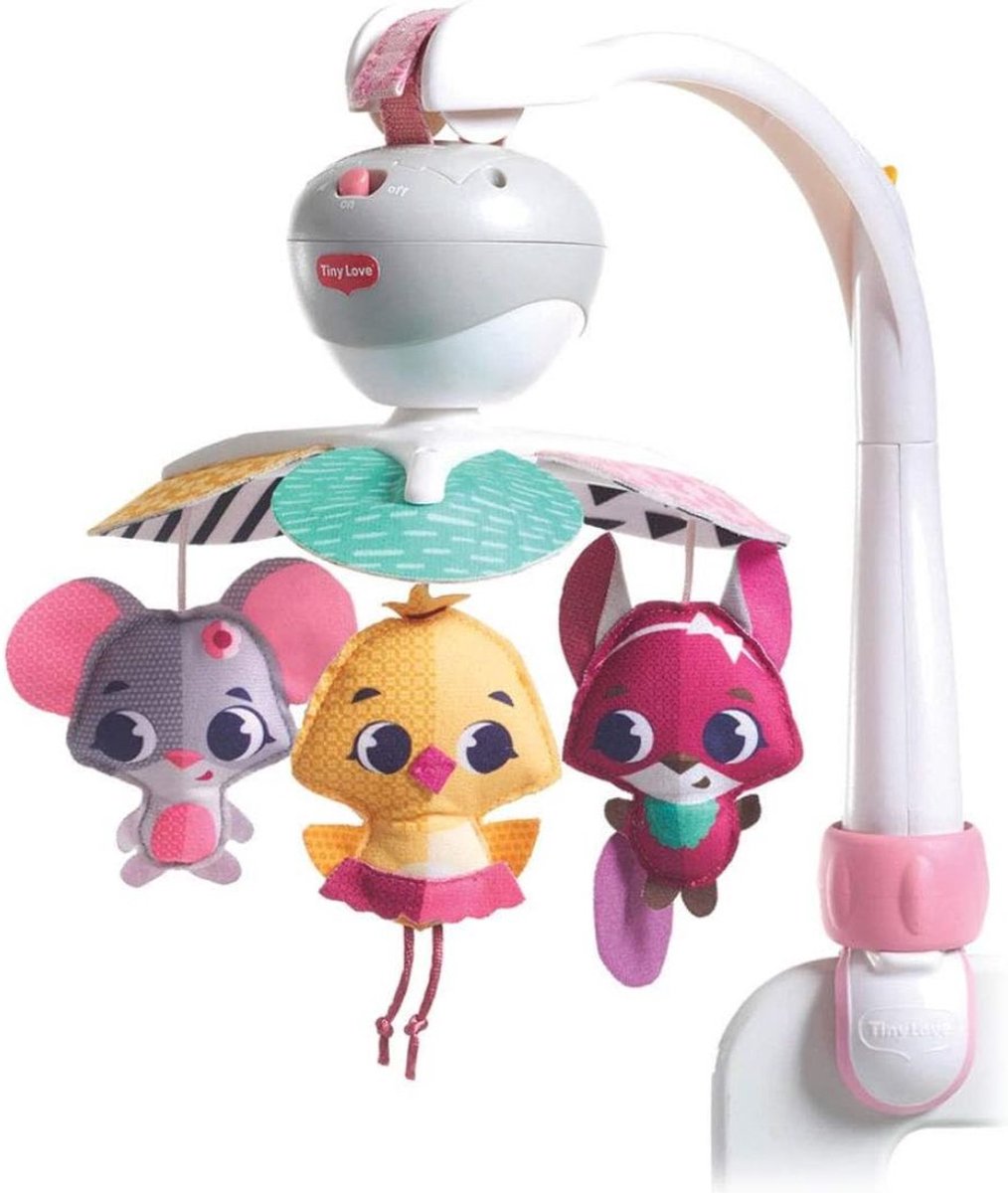 MKSS® Boxmobiel Houder - Muziekmobiel Baby - Muziekdoosje - Muziekhanger - Baby Speelgoed 0 Jaar - Wit met Roze