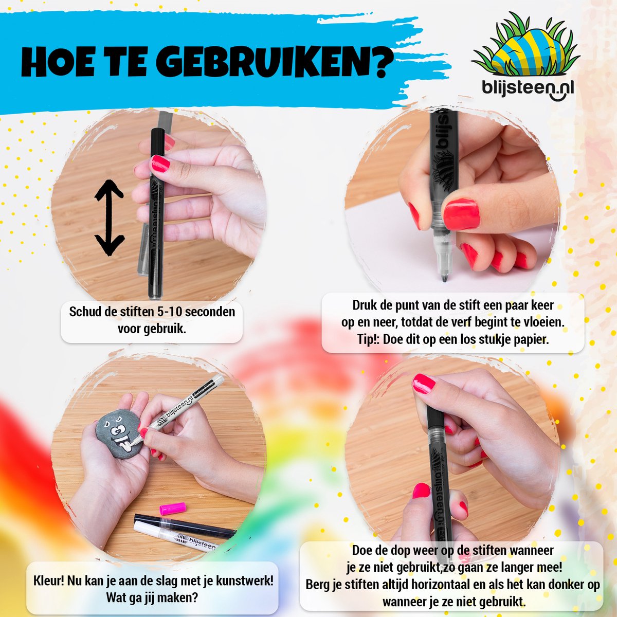 Blijsteen.nl 6-Delige Acryl Marker Stiften 0.7 mm Set | Zwart-Wit | Verfstiften voor Volwassenen | Tekenset | Acrylstiften voor Stenen Schilderen | Happy Stones | Stiften voor Volwassenen — afbeelding 3