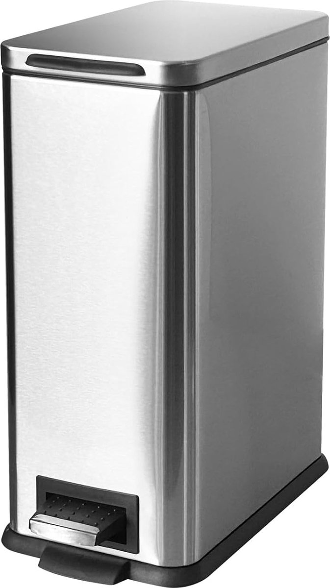 Goedkoopste Keukenafvalemmer, 30 liter, rechthoekige pedaalemmer met deksel, vuilnisemmer van roestvrij staal, slanke vuilnisemmer met binnenemmer, afvalemmer voor badkamer, slaapkamer, studeerkamer,