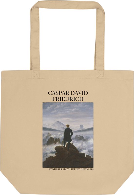 Caspar David Friedrich 'Wandelaar boven de nevelen' ("Wanderer Above the Sea of Fog") Beroemde Schilderij Tote Bag | 100% Katoenen Tas | Kunst Tote Bag | Naturel