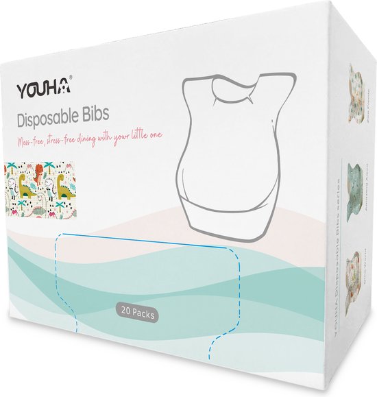 Youha wegwerp slabbetjes - 20 stuks per doos - met opvangbakje - waterdicht opvangbakje - absorberend materiaal - Dinosaurus patroon van Youha — afbeelding 5