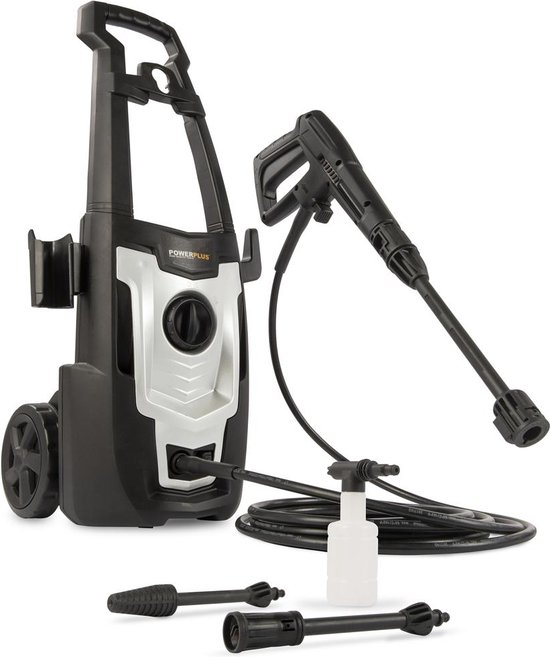 Powerplus Elektrische Hogedrukreiniger POWXG90405 - 1400 W Terrasreiniger, start/stop functie, max. druk van 110 bar en temperatuur van 50 °C, 5 m slang en accessoires inbegrepen, Reinigen van auto's, meubelen en fiets