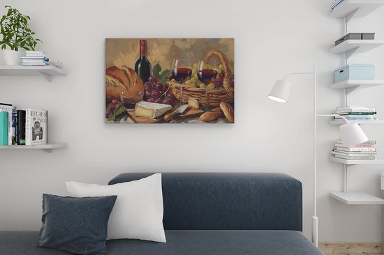 Artaza Peinture sur Toile Oeuvre de Vin, Pain et Fromage - 90x60 - Décoration murale - Photo sur Toile - Impression sur Toile