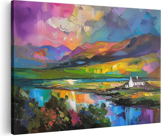 Artaza Canvas Schilderij Kleurrijk Kunstwerk van een Huis in Schotland - 30x20 - Klein - Foto Op Canvas - Canvas Print
