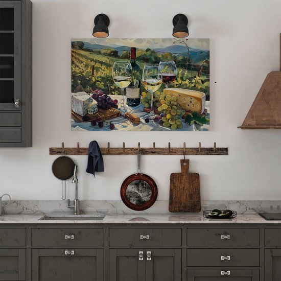 Artaza Peinture sur toile représentant du Vin, du fromage et des raisins sur une table - 60 x 40 - Décoration murale - Photo sur toile - Impression sur toile