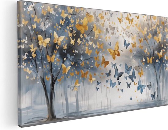 Artaza Canvas Schilderij Kunstwerk van Vlinders die over Bomen Vliegen - 60x30 - Klein - Foto Op Canvas - Canvas Print