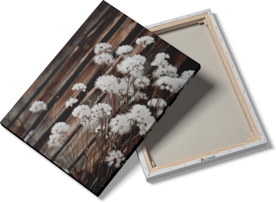 Tableau Artaza Fleurs Witte devant une clôture en bois - 90x120 - Décoration murale - Photo sur toile - Impression sur toile