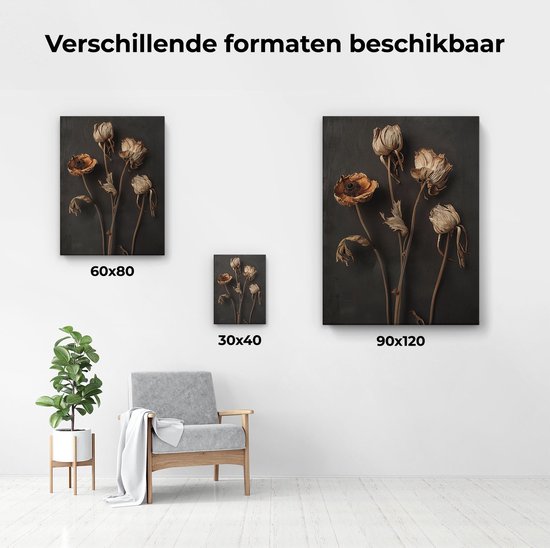 Artaza Tableau sur Toile Trois Fleurs Séchées sur Fond Noir - 90x120 - Décoration murale - Photo sur Toile - Impression sur Toile