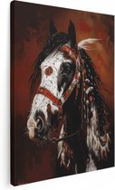 Artaza Canvas Schilderij Paard met een Veren Hoofdtooi - 60x80 - Muurdecoratie - Foto Op Canvas - Canvas Print