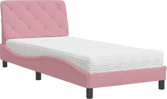 vidaXL - Bed - met - matras - fluweel - roze - 90x200 - cm