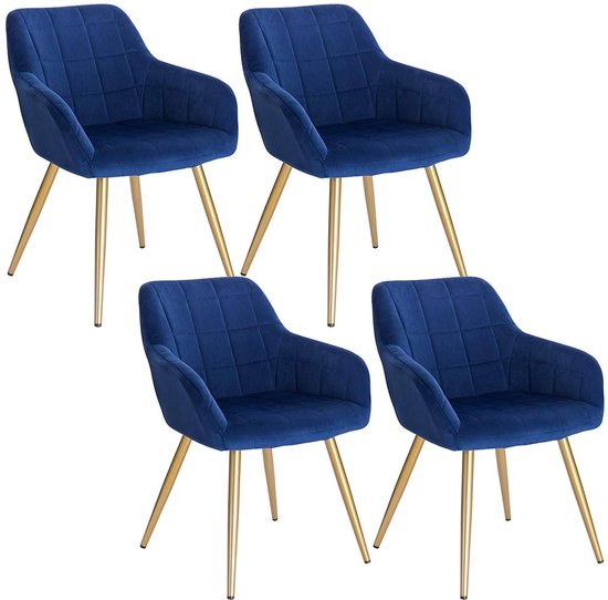 Rootz set van 4 fluwelen eetkamerstoelen - elegante stoelen - comfortabele zitting - luxe bekleding - duurzame constructie - 43 cm x 55 cm x 81 cm