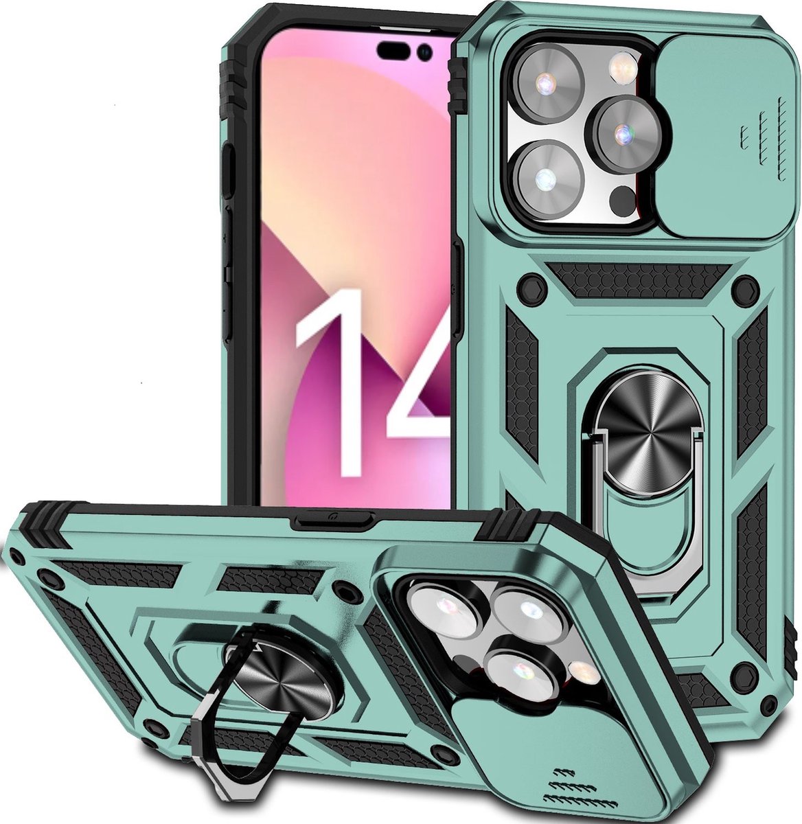 Cityhoesje - Ring - Anti Shock - Camera Bescherming - iPhone 14 Pro Max - Backcover - Groen