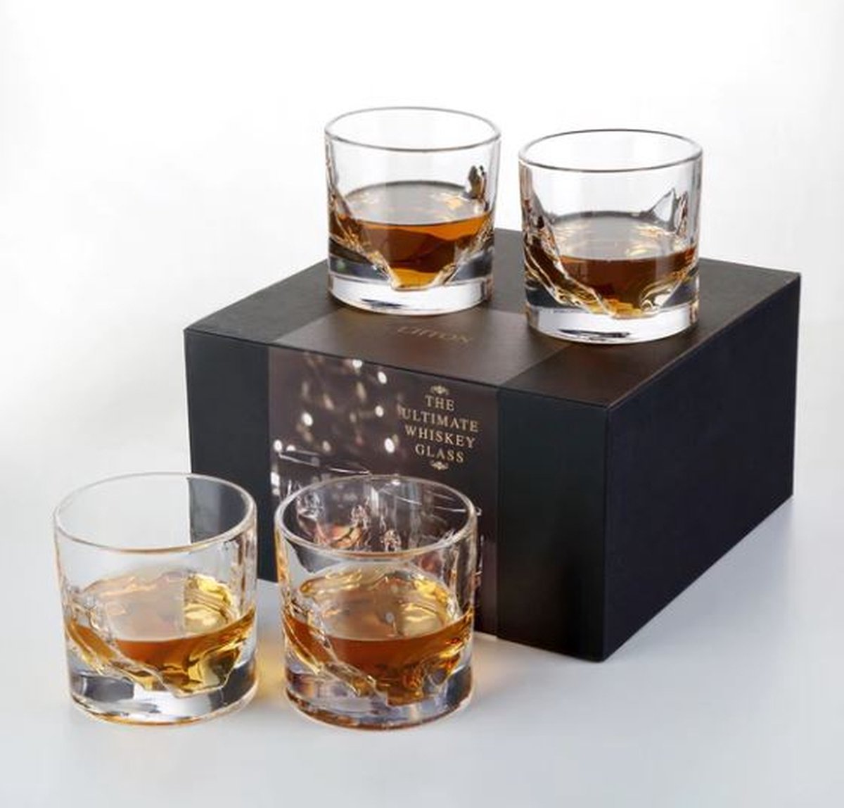 Liiton Grand Canyon Whiskey-glazen, 4 stuks, 280 ml, helder, giftbox, houden je drankje langer koel