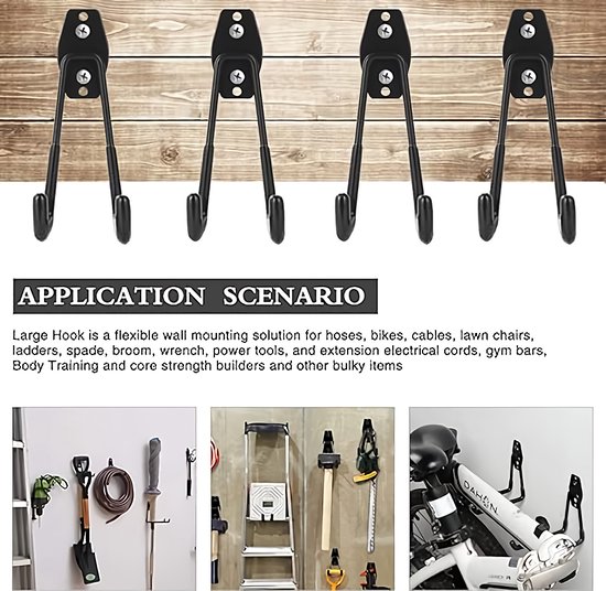 3-H 14 stuks wandhaken, garagehaken, zware belasting, dubbele haken, meerdere maten, garage, opberghaken voor ladder, fiets, apparaten, tuin, rood
