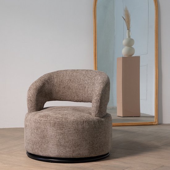 Draaifauteuil - Stof Taupe - Hoogte Rugleuning 77cm - Eliza - Giga Meubel