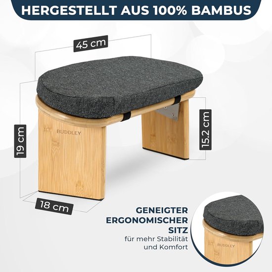 Meditatiebankje Inklapbaar met Kussen en Rugsteun pop up stool van MEDI — afbeelding 2