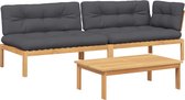 vidaXL - 3-delige - Loungeset - pallet - met - kussens - massief - acaciahout