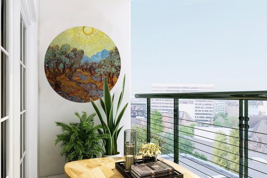 Garden Circle Oliviers avec ciel et soleil jaunes - Vincent van Gogh - 60x60 cm - Poster de jardin rond - Extérieur