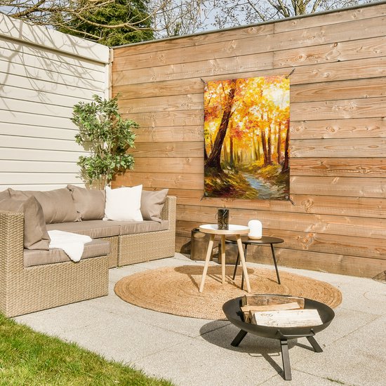 Tableau de jardin Tableau - Automne - Forêt - Peinture à l'huile - 60x80 cm - Affiche de jardin - Toile de jardin - Affiche d'extérieur
