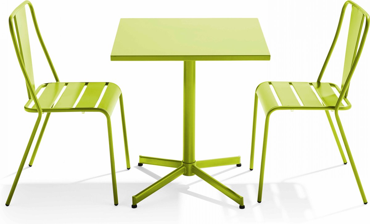 Tuinset met verstelbare tafel, 2 groene stoelen - Palavas, Oviala.