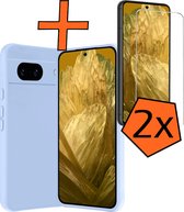 Hoesje Geschikt voor Google Pixel 8a Hoesje Siliconen Cover Case Met 2x Screenprotector - Hoes Geschikt voor Google Pixel 8a Hoes Back Case - Lichtblauw