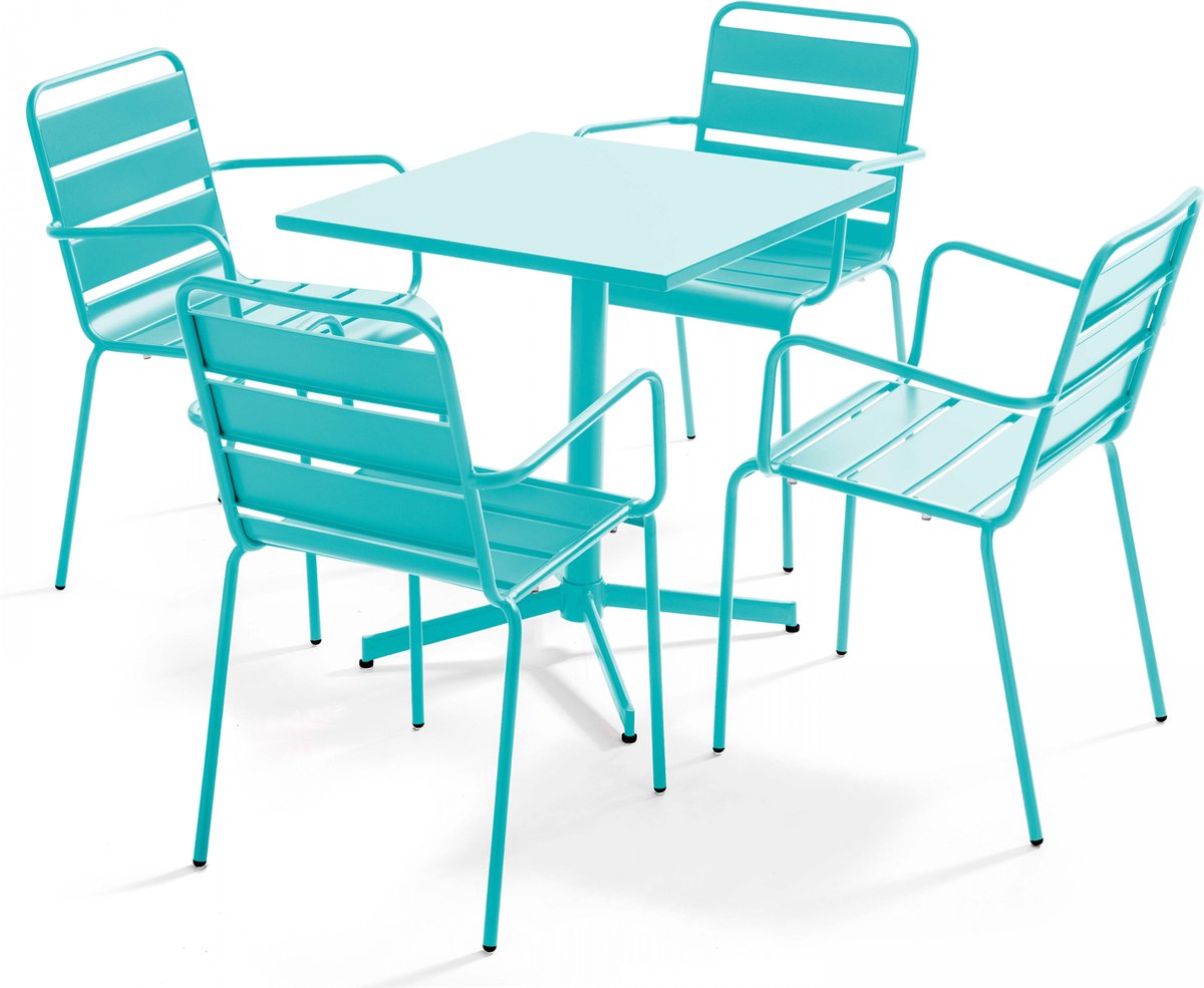 Oviala - Tuinset met tafel en 4 fauteuils in turquoise - Palavas