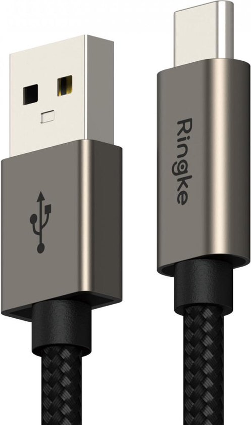 Ringke Fast Charging Basic - USB-A naar USB-C Kabel - 20V/3A, 60W, Quick Charge 3.0 - 480Mbps - 2M Zwart
