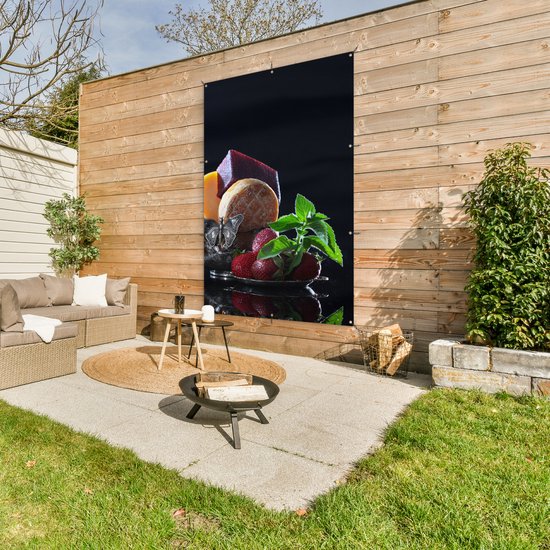 Décoration murale Rustique - Fruit - Fromage - Table - Nature morte - 120x180 cm - Poster jardin - Toile jardin - Poster extérieur