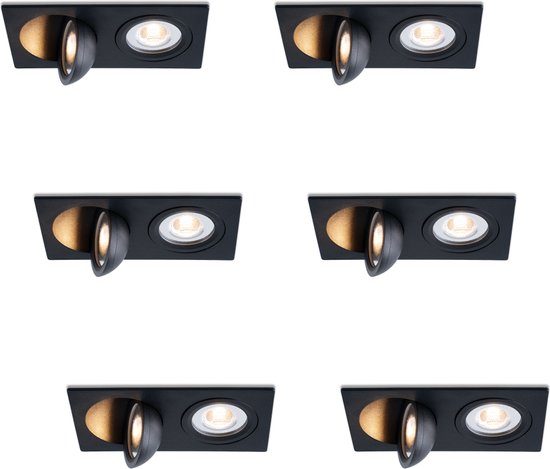 Ledisons LED-inbouwspot Sienna set 6 stuks dubbel zwart - 5 jaar garantie - 2700K (extra warm-wit) - 900 lumen - 10 Watt - IP54
