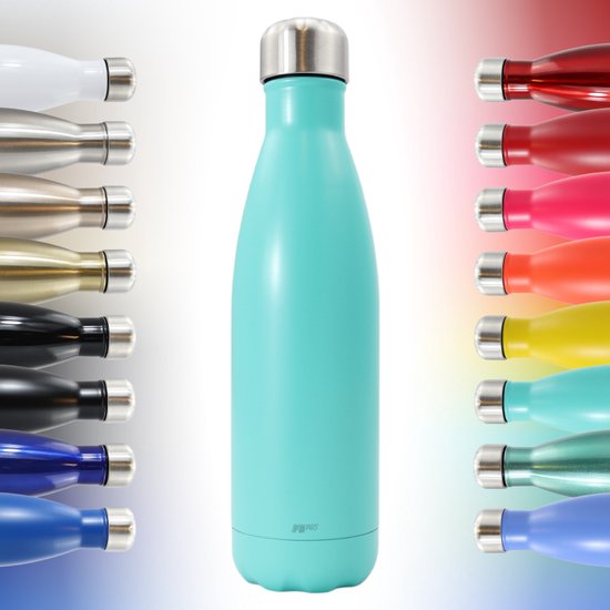 Foto: Thermosfles drinkfles waterfles modern slank design thermos fles voor de warme en koude dagen dubbelwandig robuuste thermoskan 500ml minty turquoise mat turquoise