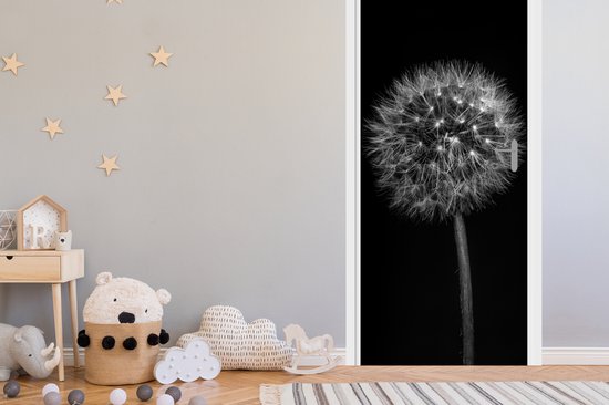 Sticker de porte Pissenlit - Zwart - Fleurs - Botanique - 90x235 cm - Poster de porte