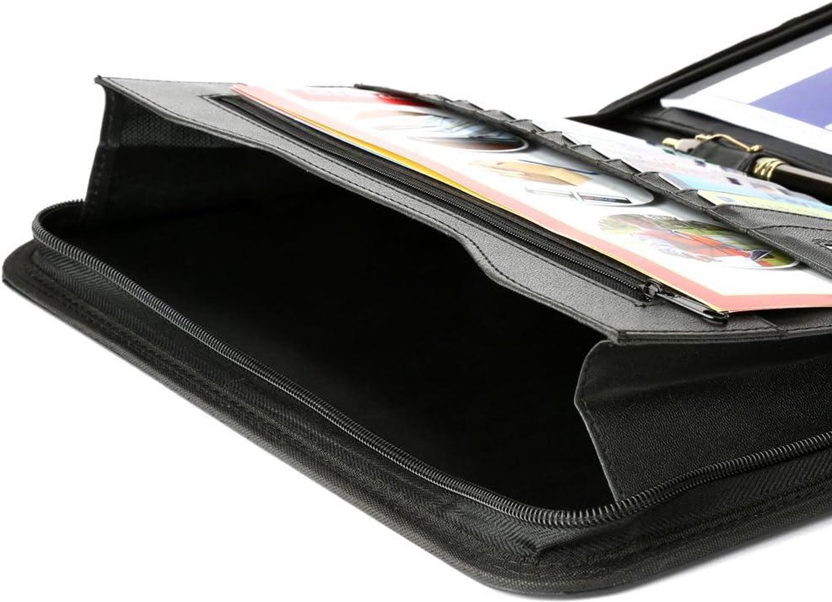 Corno d´Oro Schrijfmap A4, 12 inch vak voor iPad, tablet, RFID-conferentiemap, leer, met ritssluiting, zakelijke aktetas voor dames en heren, zwart