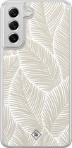 Casimoda® hoesje - Geschikt voor Samsung Galaxy S21 FE - Palmy Leaves Beige - 2-in-1 case - Schokbestendig - Natuur - Verhoogde randen - Bruin/beige, Transparant