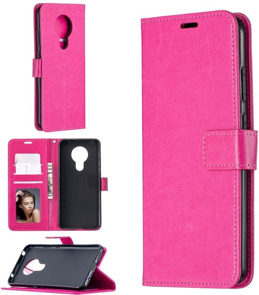 Bookcase Geschikt voor: Motorola Moto E7 Roze - portemonnee hoesje - ZT Accessoires