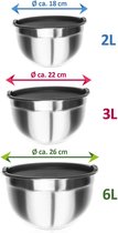 3x roestvrijstalen mengkom met deksel - slakom in 3 maten - multifunctionele metalen kom - serveerschaal voor eten (3 stuks - groot)
