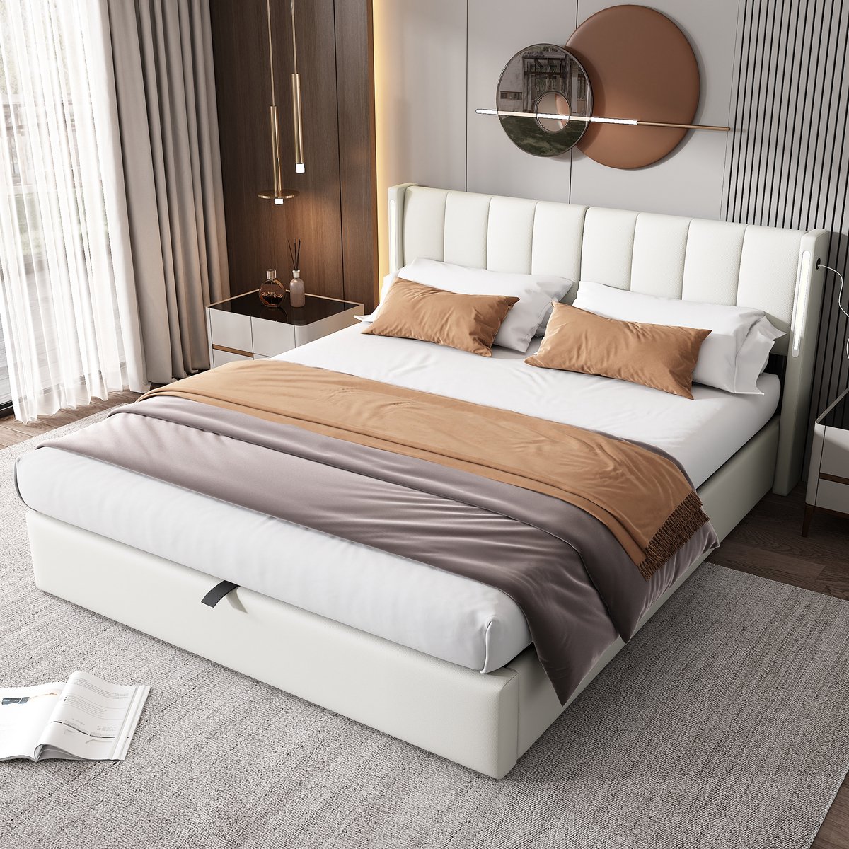 Sweiko Gestoffeerd bed - 160x200 cm - LED-verlichting - USB-poorten - Verstelbaar hoofdein