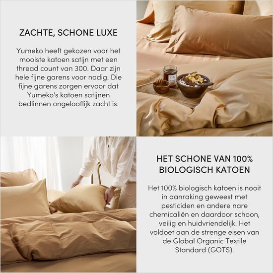 dekbedovertrek Yumeko satin de coton miel 240x220+2/60x70 - Bio, eco & équitable