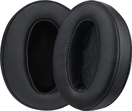 Twee ronde, zwarte oorkussens voor hoofdtelefoons.