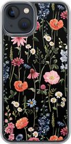 Hoesje geschikt voor iPhone 13 - Dark flowers - 2in1 backcover - Bloemen - Zwart, Multi - Leuke Telefoonhoesjes
