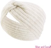 SilverAndCoco® - Winter Haarband Dikke Warme Fluffy Elastische Hoofdband Gedraaid Wol / Geribbelde Wollen Brede Haarbanden Dames / Zachte Warm Bonten Elastische Meisjes Knoop Breed - Wit