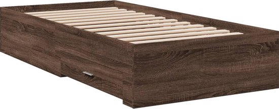 vidaXL - Bedframe - met - lades - bewerkt - hout - bruin - eikenkleurig - 75x190 - cm