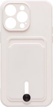 Silicone Hoesje Geschikt voor: iPhone 12 - Push-pull Case met Pasjeshouder - TPU Hoes Met Vakje Voor Pasje - Card Case Back Cover - Wit