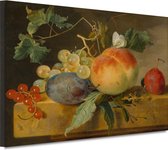 Fruitstilleven - Jan van Huysum schilderij - Fruit wanddecoratie - Canvas schilderij Stilleven - Wanddecoratie industrieel - Canvas schilderij woonkamer - Decoratie kamer 60x40 cm