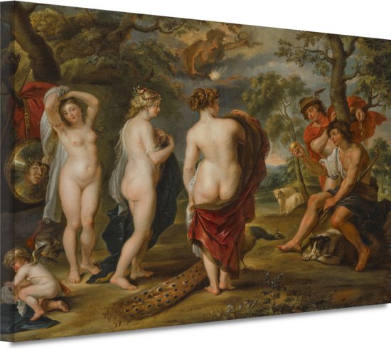 Het oordeel van Parijs - Peter Paul Rubens schilderij - Mythisch schilderij - Canvas schilderijen Figuratie - Wanddecoratie landelijk - Canvas schilderijen - Slaapkamer muurdecoratie 150x100 cm