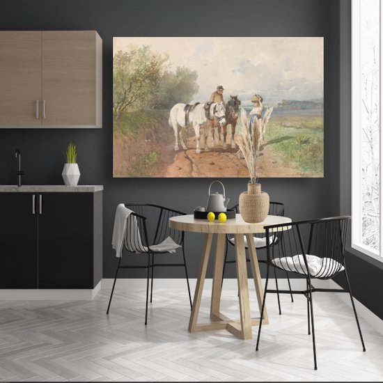 Chat sur un chemin de campagne - Portrait d'Anton Mauve - Portrait de Paarden - Peinture sur toile Animaux - Tableaux modernes - Toile - Décoration murale salon 60x40 cm