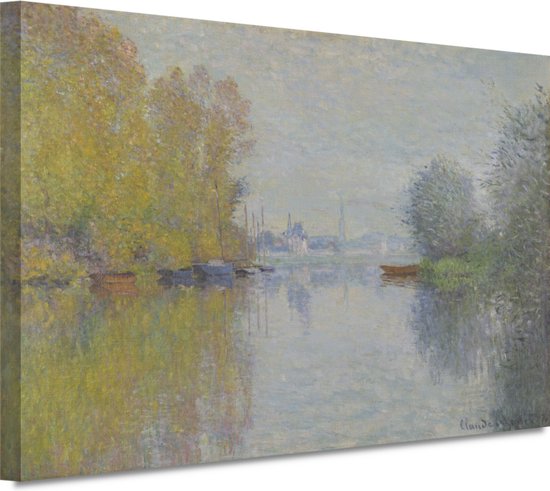 Herfst aan de Seine, Argenteuil - Claude Monet portret - Rivier schilderij - Canvas schilderijen Landschap - Muurdecoratie modern - Muurdecoratie canvas - Wanddecoratie slaapkamer 150x100 cm