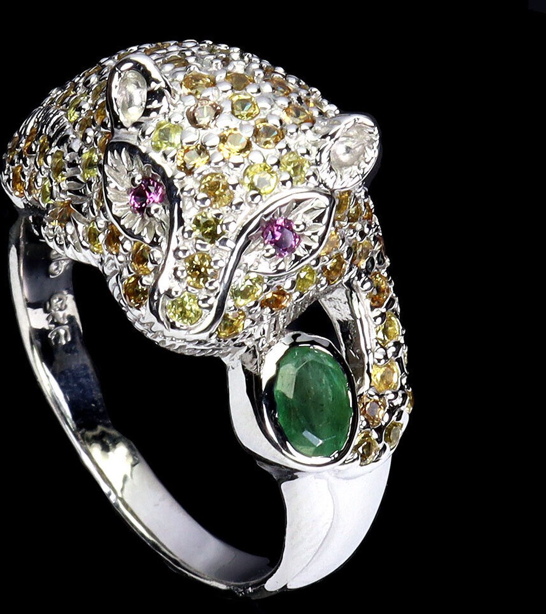 Hetty'S - Exclusieve -handgemaakte zilveren ring - Tijger - met Edelstenen - Maat 18.5